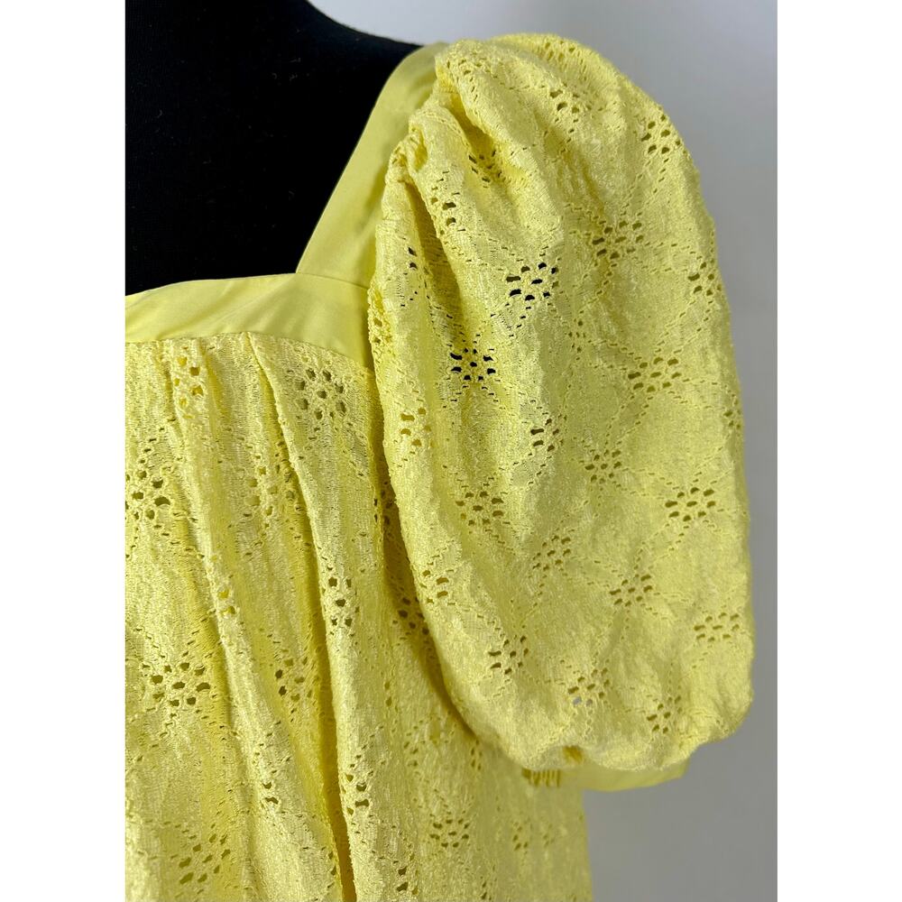 Maeve Anthropologie Medium Cotton Eyelet Lemon Yellow Babydoll Dress Coastal - Picture 6 of 12